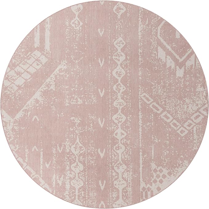 Unique Loom Outdoor Bohemian Collection Area Rug - Anthro (10' 8" Round Pink/Ivory)