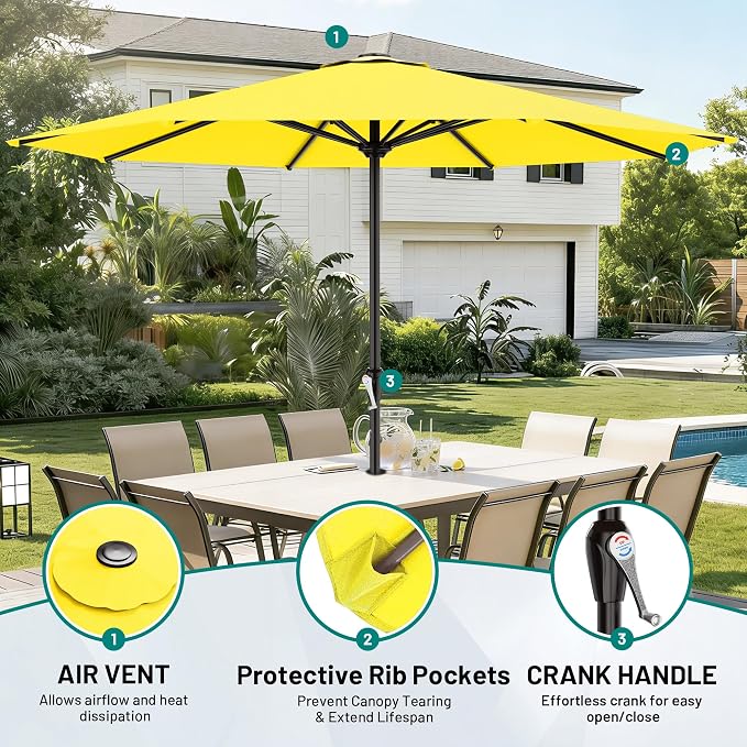 AreShark 12 FT Patio Umbrella for Outdoor, Outdoor Table Umbrella with Push Button Tilt and Crank, Outdoor Patio Umbrellas with 8 Sturdy Ribs, Patio Umbrellas for Market, Garden, Pool (Yellow)