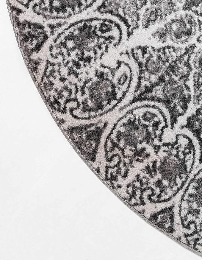 Unique Loom Sofia Collection Area Rug - Grace (5' 1" Round, Dark Gray/ Gray)