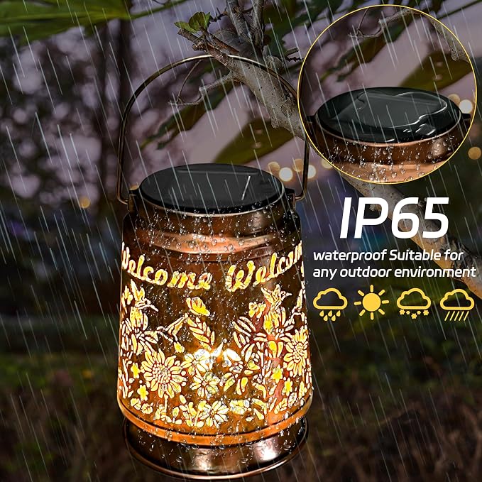 KY&BOSAM Solar Lanterns Outdoor Waterproof Unique Sunflower Garden Decor Birthday Gifts for Women Mom Grandma Hang Solar Lights Metal Solar Powered Decoration Outside for Yard Patio Backyard Pathway
