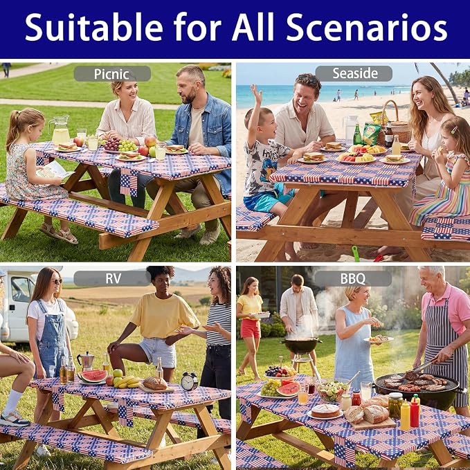 Jobunai 72In Picnic Table Cover with Bench Covers Fitted Stain Resistant Rectangular Table Cloth Campers Patio Garden Vacation Gear Cool Gifts for 40th 50th 60th 70th Grandparents Grandma Grandpa