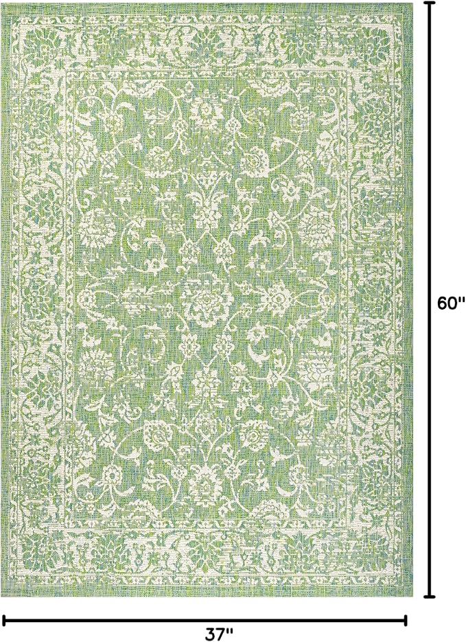 JONATHAN Y Weave Floral Indoor Outdoor Area Rug 3X5 Cream/Green, Tela Bohemian Textured for Backyard, Patio, Porch, Easy-Cleaning, High Traffic, Pet-Friendly, Non-Shedding (SMB100F-3)