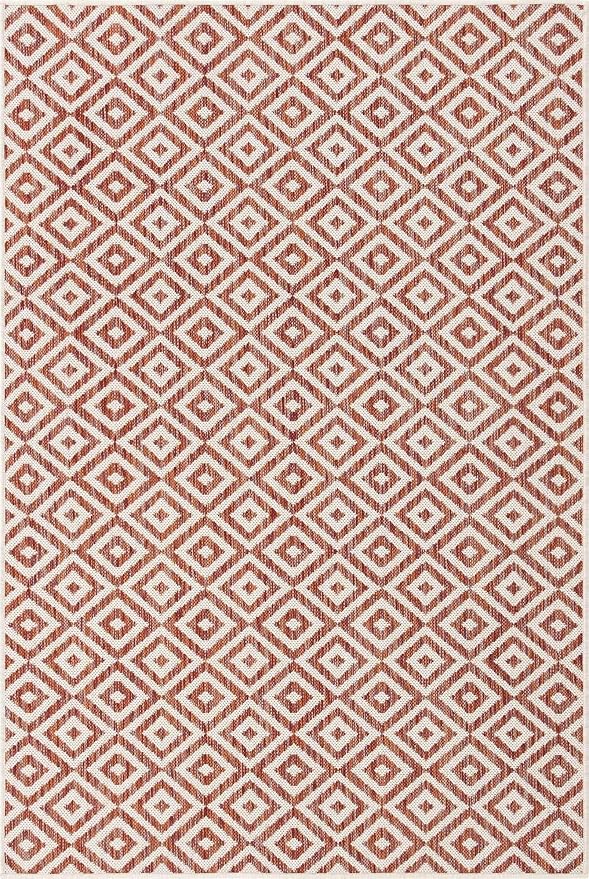 Unique Loom Jill Zarin Outdoor Collection Area Rug - Costa Rica (4' 1' x 6' 1' Rectangle, Rust Red/ Ivory)