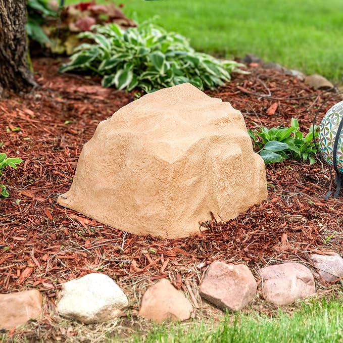 Sunnydaze 14” H Medium Faux Landscape Rock Cover - Lightweight Polyresin Fake Rock Well Pump Cover for Outside – Realistic Natural Texture – Sand