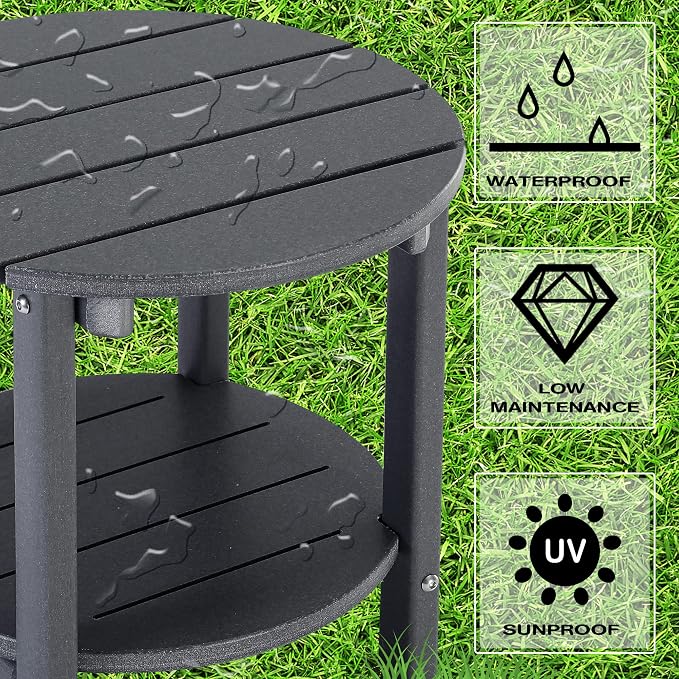 LZRS Round Adirondack Side Table Double End Table, Outdoor Side Tables for Patio, Backyard,Pool, Indoor Companion, Easy Maintenance & Weather Resistant(Grey)