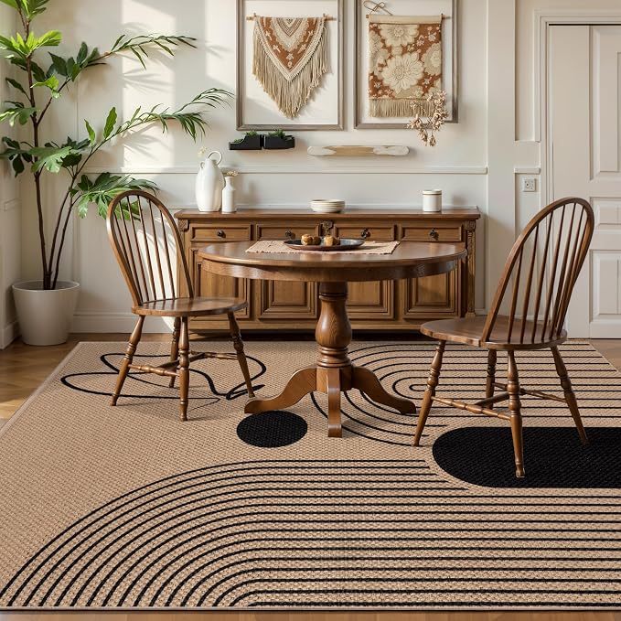 Tangsoo Modern Easy Jute Rug 4x6 for Paito,Washable Ultra Thin Outdoor Rug,Neutral Butterfly Non-Slip Indoor Door Carpet Farmhouse Throw Mat for Bedroom Front Blacony Living Room