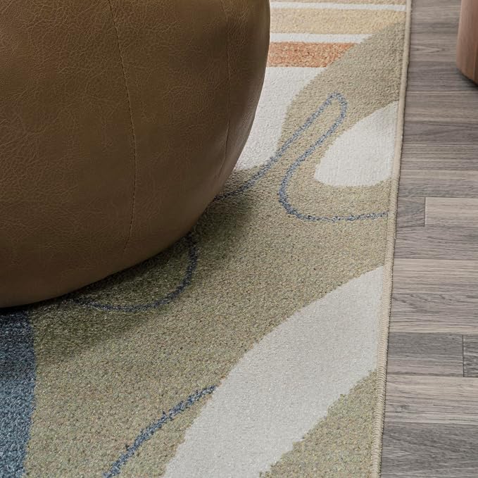 JONATHAN Y Machine Washable Cream/Multi Indoor Area Rug 4X6 ft, Algae Abstract Glam Botanical for Living Room, Bedroom, Kitchen, Office, Easy-Cleaning, Pet-Friendly, Non-Shedding WSH301A-4