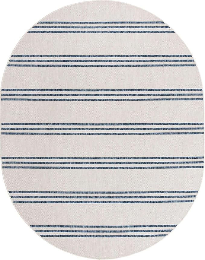 Unique Loom Outdoor Collection Area Rug - Anguilla (7' 10" x 10' Oval, Ivory/ Blue)