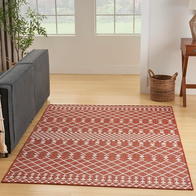 Nourison Home Positano Terracotta 6' x 9' Area Rug - Easy Clean, Non Shedding, Bed Room, Living Room, Dining Room, Kitchen (6' x 9')