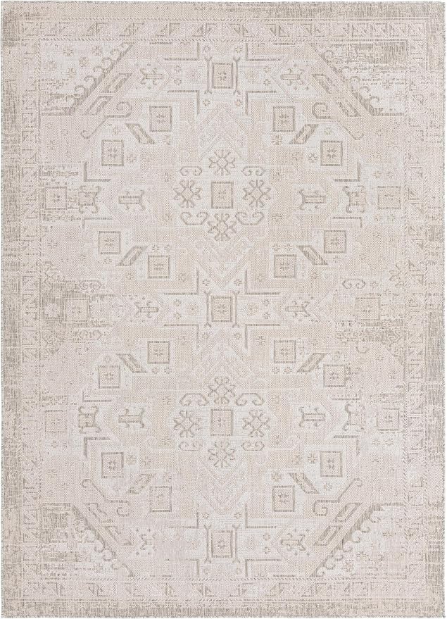 Unique Loom Outdoor Aztec Collection Area Rug - Coba (7' 10" x 11' Rectangle, Light Gray/ Ivory)
