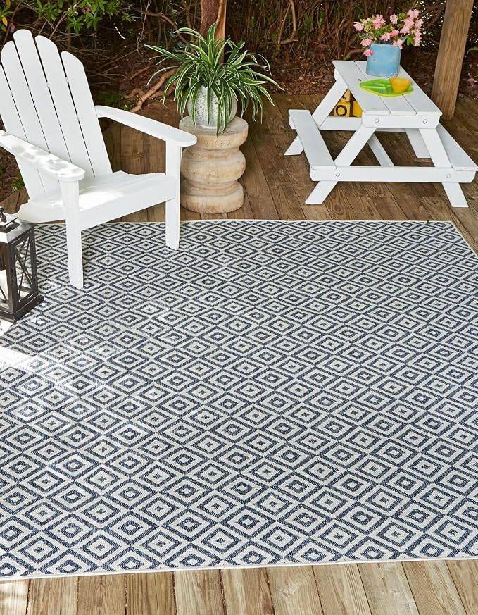 Unique Loom Jill Zarin Outdoor Collection Area Rug - Costa Rica (13' Square, Blue/ Ivory)