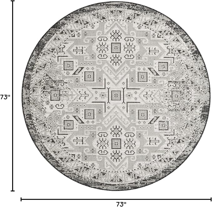 Unique Loom Outdoor Aztec Collection Area Rug - Coba (6' 1" Round Charcoal Gray/Ivory)