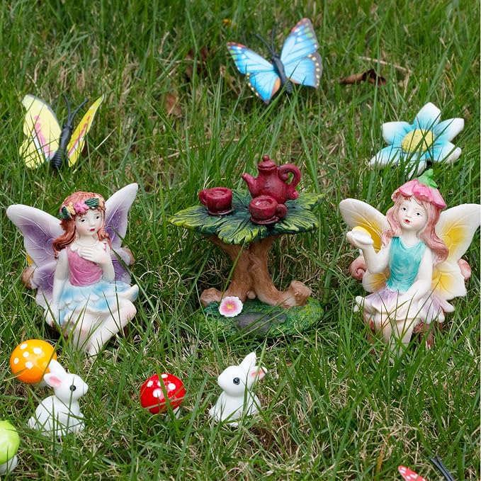 BangBangDa Miniature Fairy Garden Decoration Set - Mini Fairy Figurines Houses Accessories Yard Patio Decor Girl Boy Birthday Gifts Indoor Outdoor Flower Succulent Garden Kit 23PCS