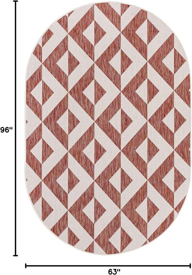 Unique Loom Jill Zarin Outdoor Collection Area Rug - Napa (5' 3'' x 8' Oval, Rust Red/ Ivory)