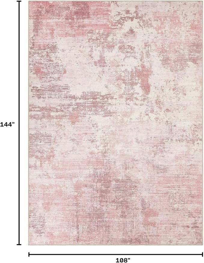 UERMEI 9x12 Area Rug Living Room Rugs - Washable Neutral Modern Abstract Soft Thin Large Rug Indoor Floor No Slip Rug Carpet for Bedroom Under Dining Table Home Office Decor - Pink