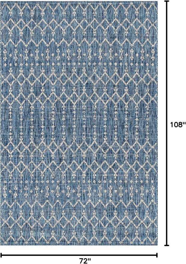 JONATHAN Y Moroccan Geometric Indoor Outdoor Area Rug 6X9 Navy/Light Gray, Ourika Textured Weave for Backyard, Patio, Porch, Easy-Cleaning, High Traffic, Pet-Friendly, Non-Shedding (SMB108B-6)
