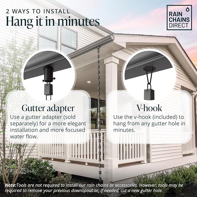Rain Chains Direct - Square Link Rain Chain - 8.5 FT - Durable Black Powder-Coated Aluminum - Premium Rain Chains for Gutters