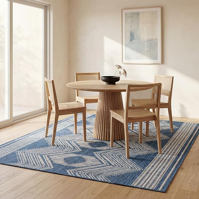 Nuloom Ranya Blue/Ivory, 3'6" x 5', Tribal Geometric, Soft and Cozy, High Traffic, Stain Resistant, Easy Clean, Durable Area Rug for Indoor/Outdoor Patio, Deck, Porch, Garden, Courtyard