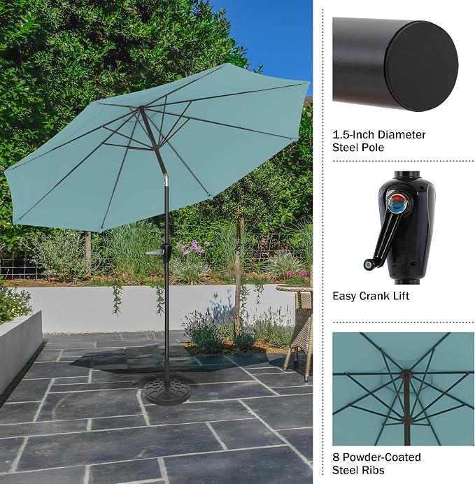 Pure Garden Patio Umbrella with Auto Tilt - 10ft Easy Crank Outdoor Umbrella with Vented Canopy for Deck, Balcony, Porch, Backyard, or Pool (Dusty Green)