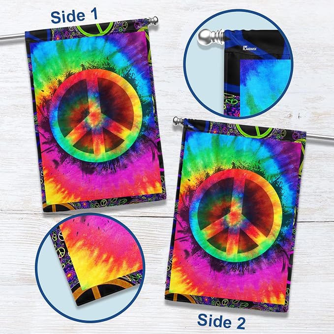 FLAGWIX Hippie Peace Flag - Boho Decoration for Home, Outside - 30x40 House Flag, Double Sided, Heavy Duty Canvas Indoor Outdoor