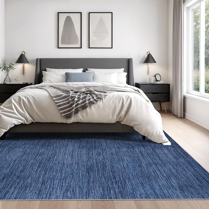 Valenrug 8x10 Area Rugs for Living Room, Large Washable Rug Non Slip Navy | Soft Low Pile, Thin & Lighweight Carpet, Folable Stain Resistant Modern Indoor Floor Mat for Bedroom, Dining Room, Home Decor