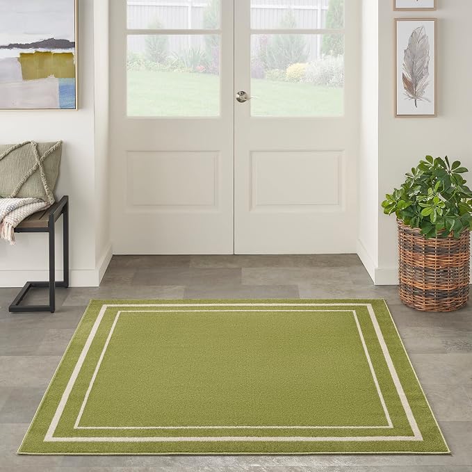 Nourison Home Nourison Essentials Green Ivory 5' x Square Area Rug - Easy Clean, Non Shedding, Bed Room, Living Room, Dining Room, Kitchen (5' x Square)
