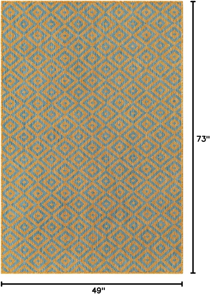 Unique Loom Jill Zarin Jill Zarin Outdoor Collection Area Rug - Costa Rica (4' 1" x 6' 1" Rectangle, Yellow and Aqua/Light Blue)
