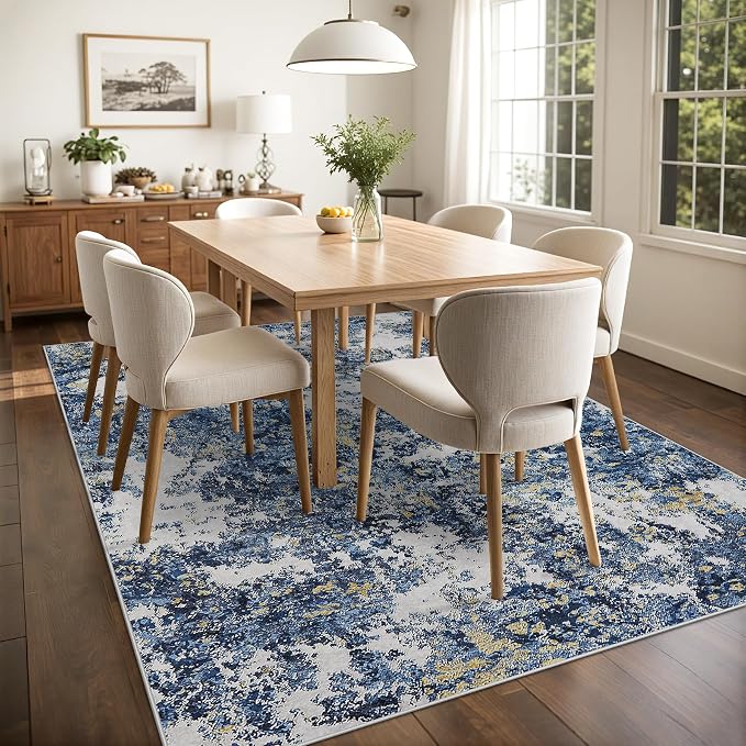 Area Rug 9x12 Living Room: Large Washable Rug with Anti-Slip Backing Non-Shedding Stain-Resistant Soft Abstract Carpet for Bedroom Dining Room Nursery Home Office (Blue/Multi) | With Anti-Slip Backing，Non-Shedding，Stain-Resistant，Soft Modern Large Carp...