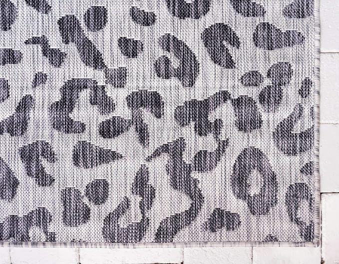 Unique Loom Outdoor Safari Collection Area Rug - Leopard (10' x 13' Rectangle, Light Gray/ Gray)