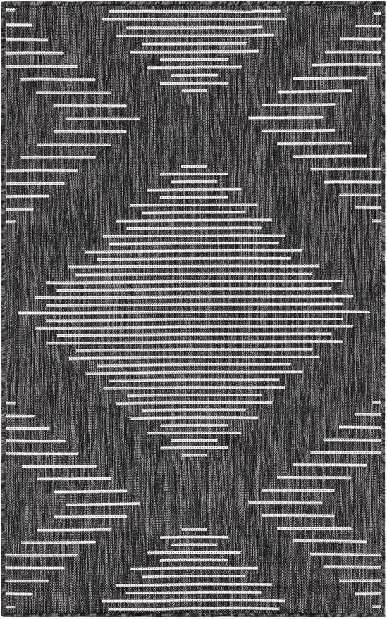 Unique Loom Outdoor Modern Collection Area Rug - Tambor (3' 3" x 5' 3" Rectangle Charcoal Gray/Ivory)