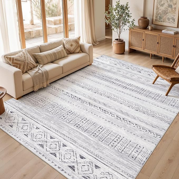 cotiled Boho 10x14 Area Rug for Living Room: Large Moroccan Washable Rug | Solve Modern Neutral Trendy Home Decor - Stain Resistan Carpet for Bedroom Farmhouse Brown