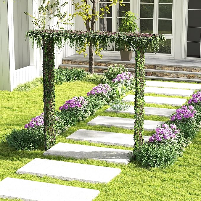 Happygrill 81” Garden Arbor, Metal Arch Archway for Climbing Plants, Outdoor Heavy-Duty Arch Trellis for Wedding Ceremony Party Backyard