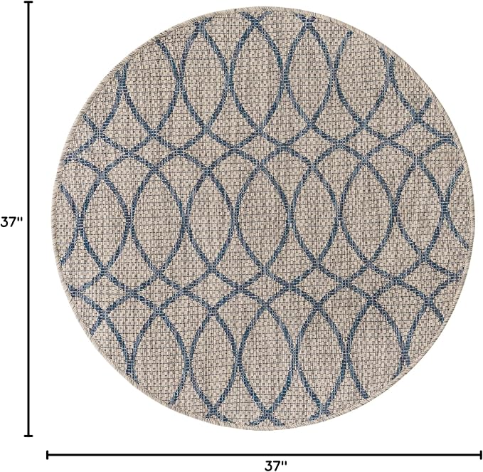 Unique Loom Outdoor Trellis Collection Area Rug - Gitter (3' 1" Round, Gray Blue)