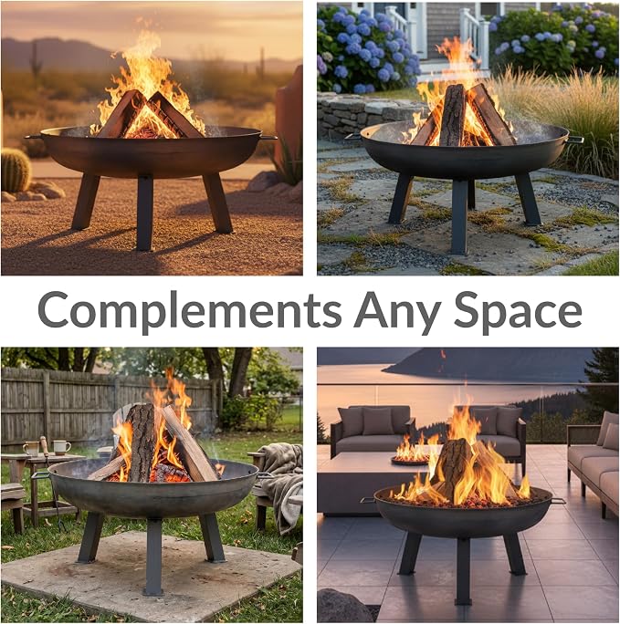 Sunnydaze Cast Iron Heavy Duty Fire Pit for Outside - Wood Burning Outdoor Fire Pit Bowl with Handles for Patio, Backyard, Camping - 30" - Gray