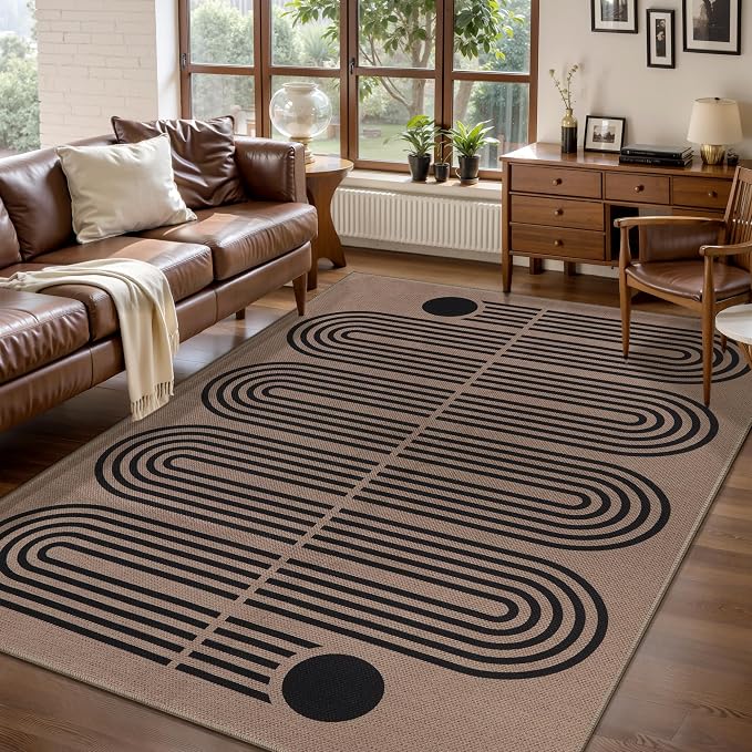 Tangsoo Easy Jute 4x6 Washable Area Rug for Outdoor Patio,Non-Slip Brow Rugs Thin Indoor Livingroom Carpet,Boho Farmhouse Throw Mat for Front Porch Bedroom Foyer