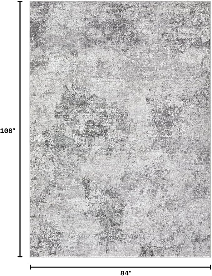 Tortania Washable 7x9 Area Rug for Living Room: Modern Abstract Neutral Large Soft Thin Rugs - Non Slip Indoor Carpet for Bedroom Dining Room Office Nursery Home Floor Decoration - Smoky Gray