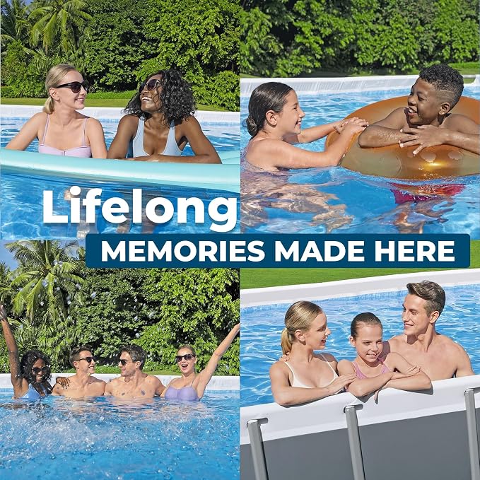 Bestway Power Steel 24’ x 12' x 52” Above Ground Pool with Sand Filter Pump | Durable Rectangular Metal Frame Outdoor Backyard Pool with Puncture-Resistant Liner - Ladder and Cover Included