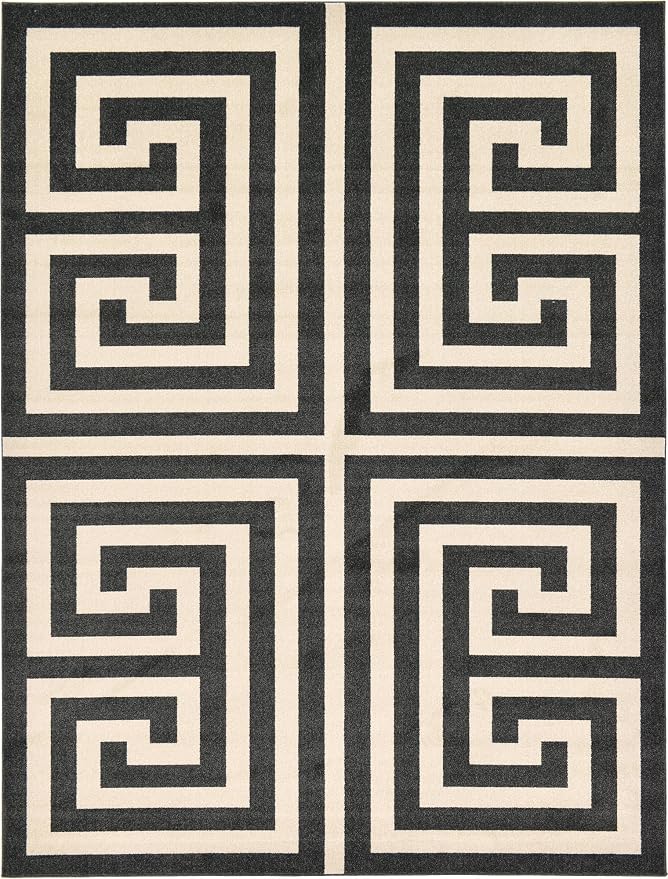 Unique Loom Athens Collection Classic Geometric Modern Border Design Area Rug (9' 0 x 12' 0 Rectangular, Black/ Beige)