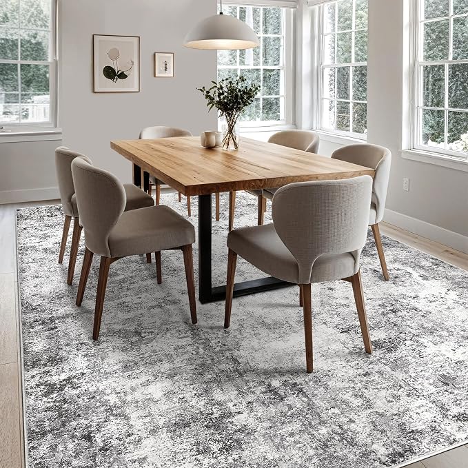 UERMEI 9x12 Area Rug Living Room Rugs - Washable Neutral Modern Abstract Soft Thin Large Rug Indoor Floor No Slip Rug Carpet for Bedroom Under Dining Table Home Office Decor - Grey