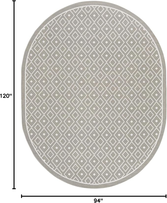 Unique Loom Outdoor Trellis Collection Area Rug - Kafes (7' 10" x 10' Oval, Gray/ Ivory)