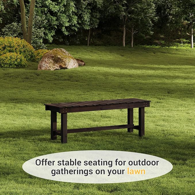 Wood Outdoor Garden Bench 47" Backless Bench 3-Person Seat 100% Solid Fir Carbonized Weatherproof Patio Bench Indoor Bathroom Seat Entryway Shoe Bench for Garden Porch Backyard Pool Balcony (Large)