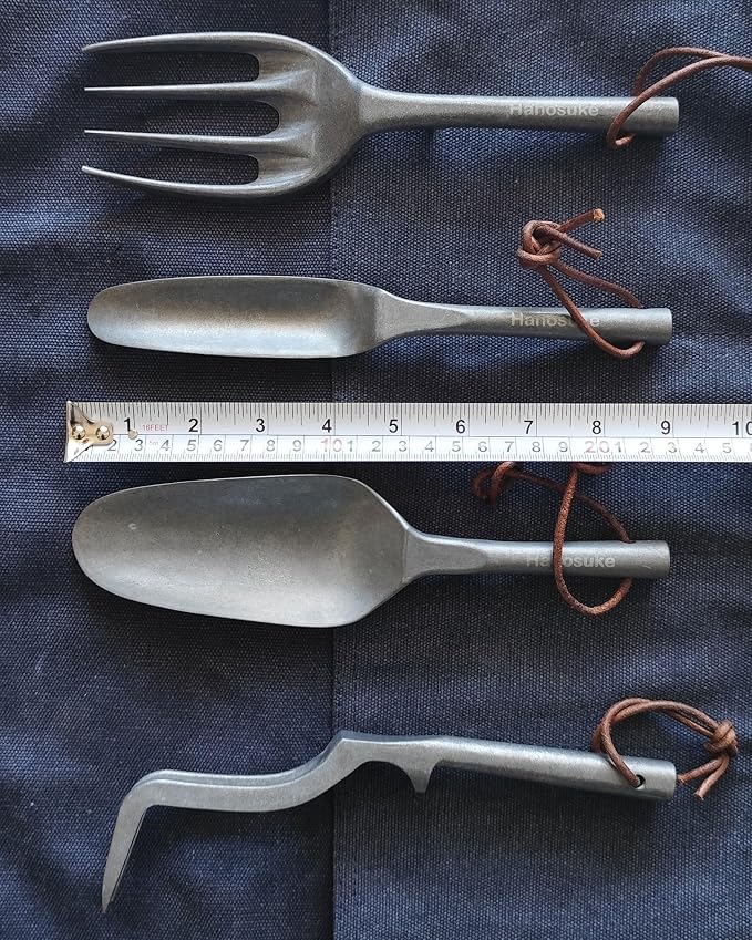 Heavy Duty Garden Tools Set with Elegant Design, 4-Piece Zinc Alloy Kit Includes Large Shovel, Hand Trowel, 2 & 4 Prong Cultivator for Gardening
