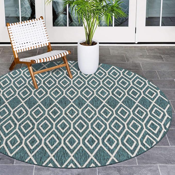 Jill Zarin Outdoor Collection Area Rug - Turks and Caicos (4' Round Teal/Ivory)