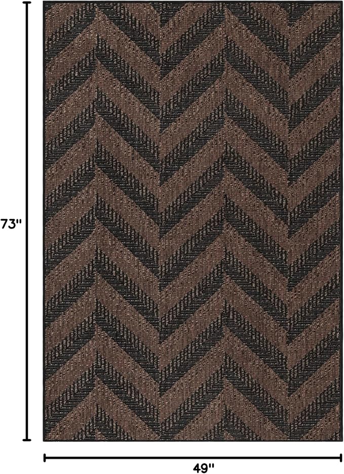 Unique Loom Outdoor Modern Collection Area Rug - Chevron (4' 1" x 6' 1" Rectangle, Brown/ Black)
