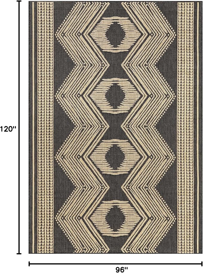Nuloom Ranya Dark Grey/Ivory, 8' x 10', Tribal Geometric, Soft and Cozy, High Traffic, Stain Resistant, Easy Clean, Durable Area Rug for Indoor/Outdoor Patio, Deck, Porch, Garden, Courtyard