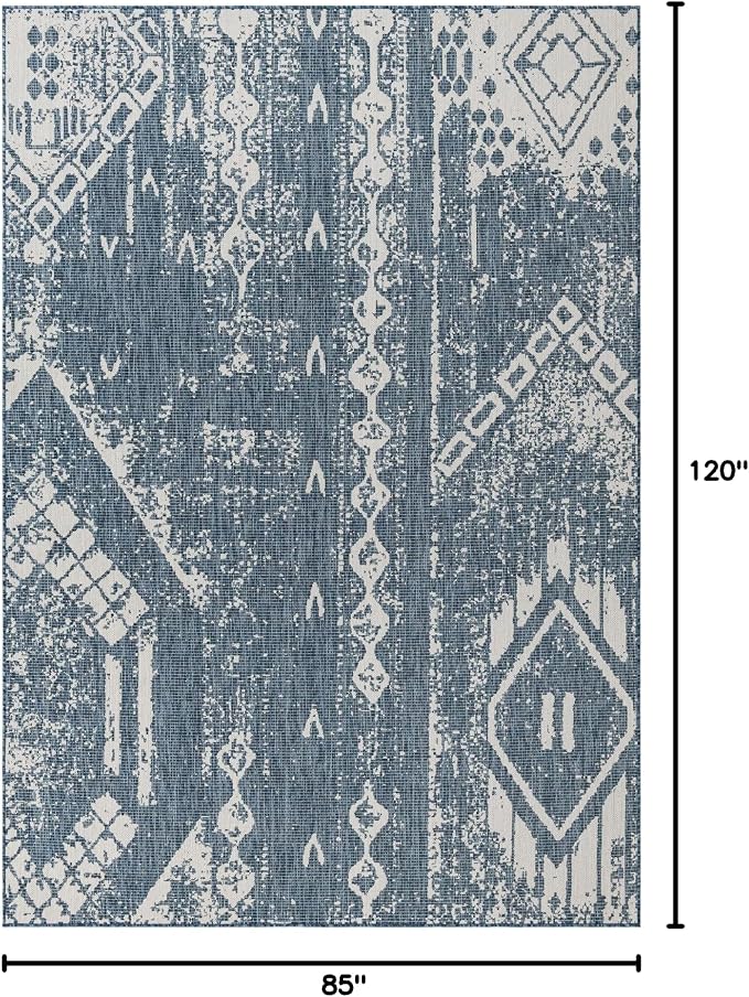 Unique Loom Outdoor Bohemian Collection Area Rug - Anthro (7' 1" x 10' Rectangle, Blue/ Ivory)