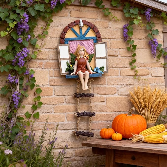 Fairy Angel Statue Garden Tree Decoration Resin Angel Figurine Wall Hanging Decor Outdoor Garden Decor for Lawn Yard Patio Windowsill Garden Gifts | Fairy Garden Accessories Angle Tree Hugger Wall Tree Sculpture Elf Figurine Gift for Women Birthday Tha...