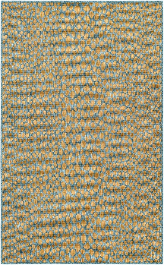 Unique Loom Jill Zarin Jill Zarin Outdoor Collection Area Rug - Cape Town (3' 3" x 5' 3" Rectangle, Yellow and Aqua/Light Blue)