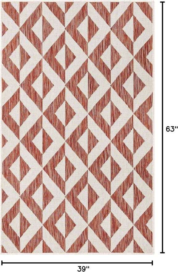Unique Loom Outdoor Collection Area Rug - Napa (3' 3" x 5' 3" Rectangle, Rust Red/ Ivory)