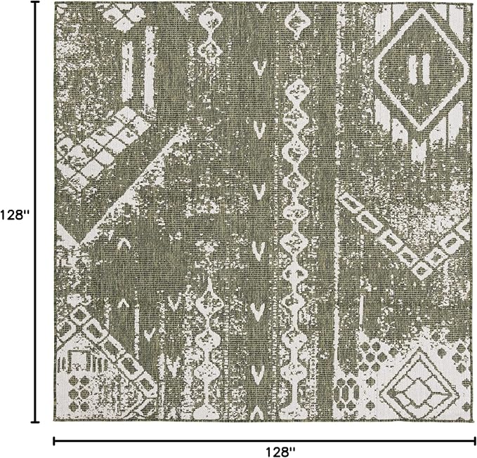 Unique Loom Outdoor Bohemian Collection Area Rug - Anthro (10' 8" Square Green/Ivory)